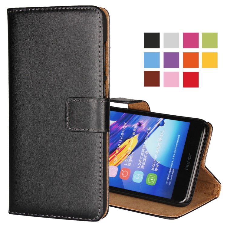 Leder Brieftasche Ständer Schutzhülle Für Huawei Ehre 6C Pro / V9 Spielen - Schwarz-1