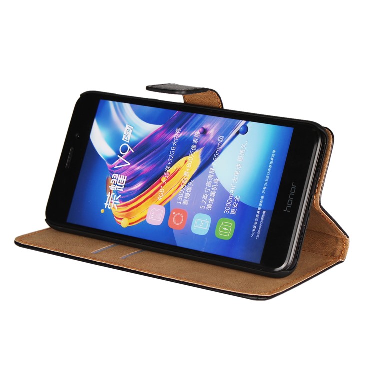 Leder Brieftasche Ständer Schutzhülle Für Huawei Ehre 6C Pro / V9 Spielen - Schwarz-5