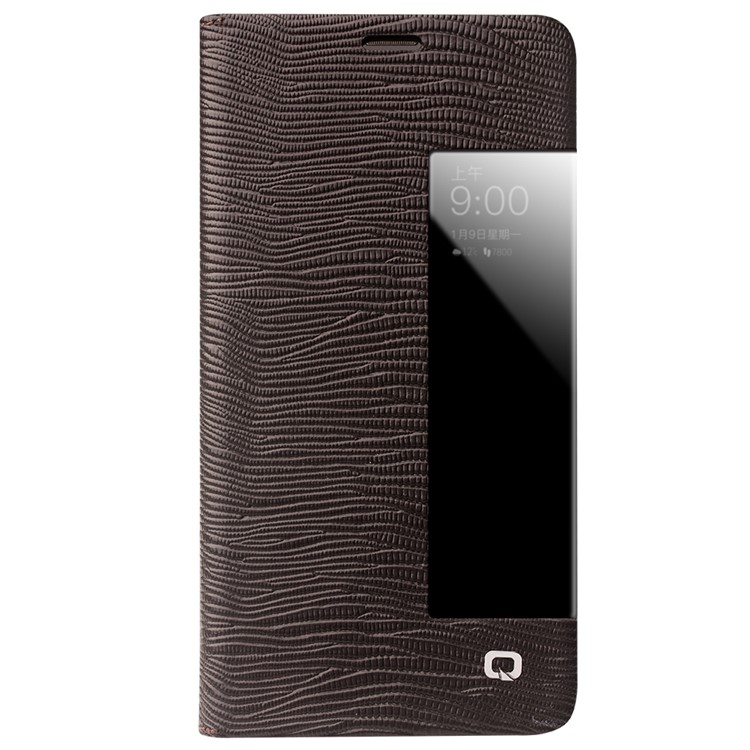 QIALINO View Window Smart Lizard Texture Leather Phone Casing for Huawei Mate 10 - Brown-2