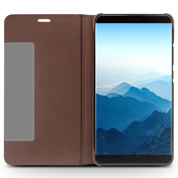 QIALINO View Window Smart Lizard Texture Leather Phone Casing for Huawei Mate 10 - Brown-3