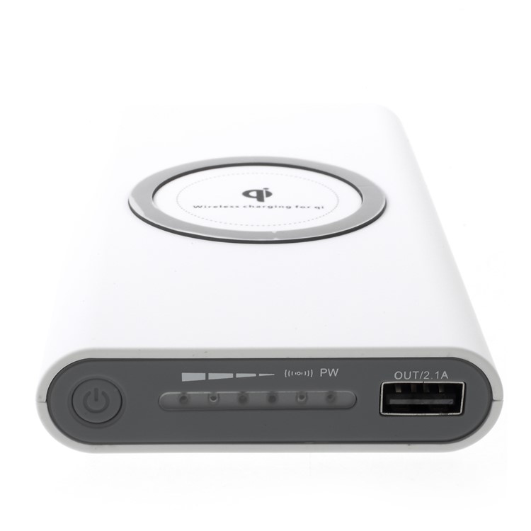 Portable Qi Wireless + Charge Power Bank 10000mAh USB Output External Battery for iPhone X/8/8 Plus Etc. - White-3