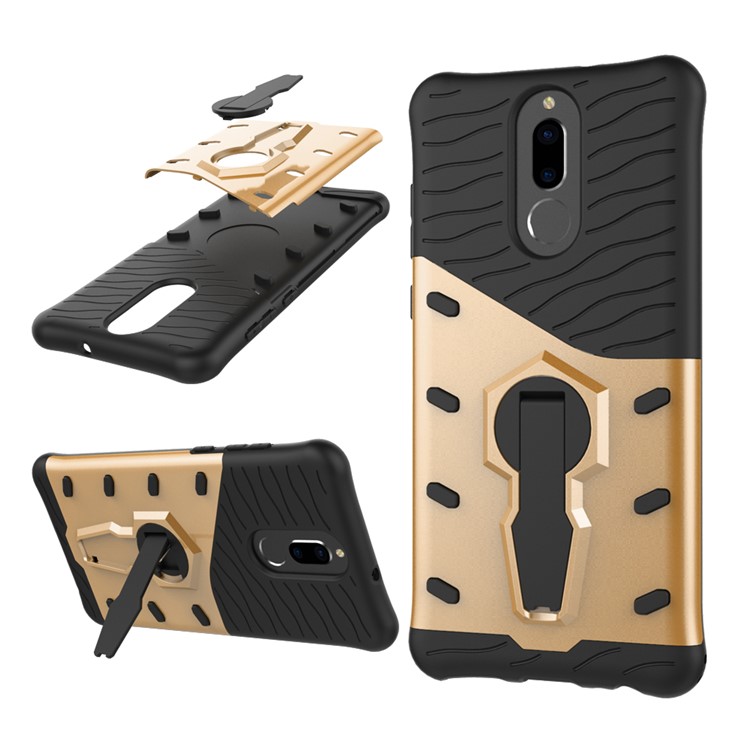 Armor PC + TPU Casing with Rotary Kickstand for Huawei nova 2i / Honor 9i(India) / Mate 10 Lite / Maimang 6 / G10 - Gold-1