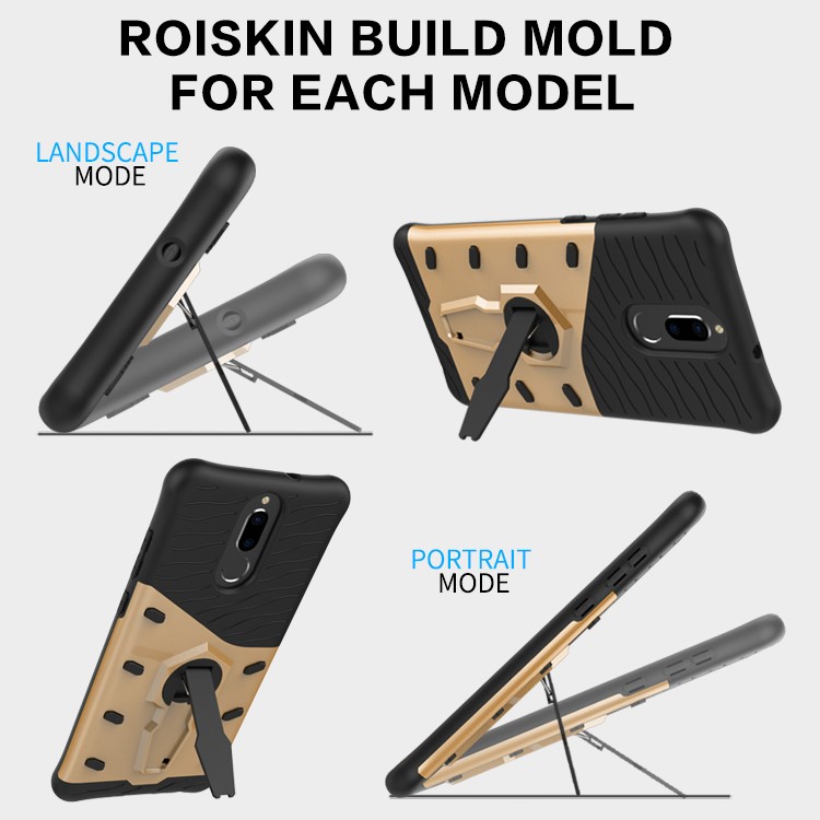Armor PC + TPU Casing with Rotary Kickstand for Huawei nova 2i / Honor 9i(India) / Mate 10 Lite / Maimang 6 / G10 - Gold-3