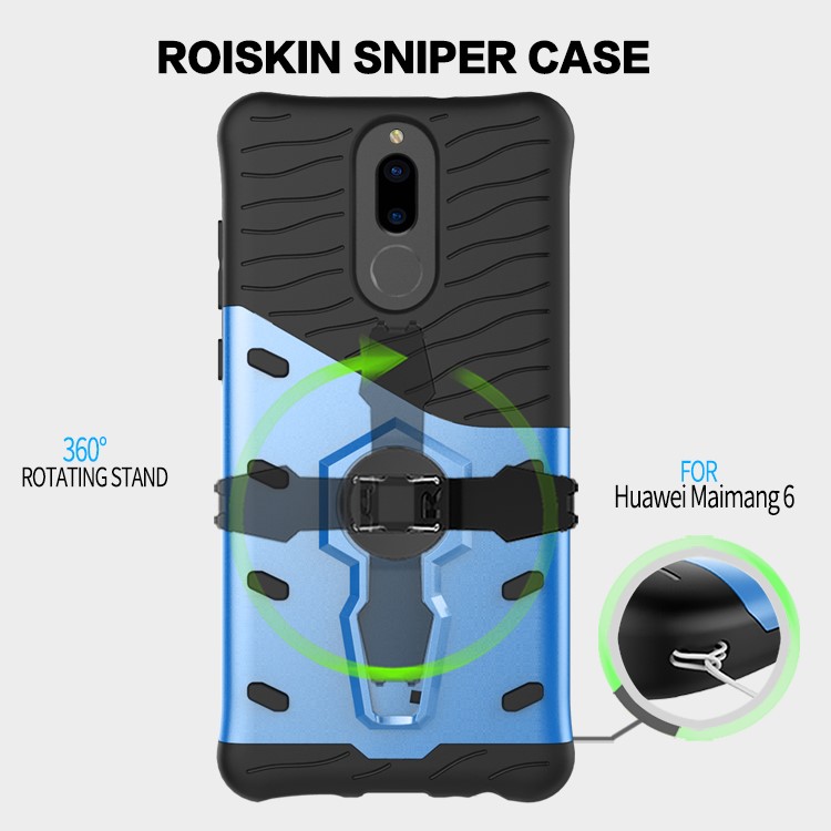 Armor PC + TPU Hybrid Case with Rotary Kickstand for Huawei nova 2i / Honor 9i(India) / Mate 10 Lite / Maimang 6 / G10 - Blue-3