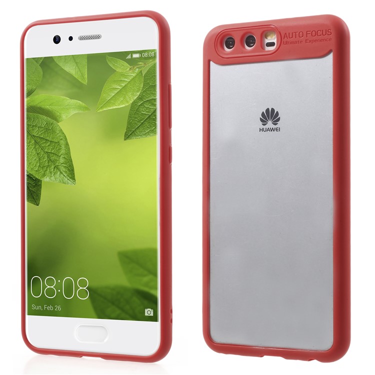 Transparent Acrylic Back + TPU Frame Hybrid Phone Case for Huawei P10 - Red-1