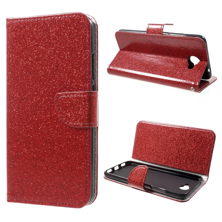 Flash Powder PU Leather Wallet Case for Huawei Y7 (2017) - Red-1