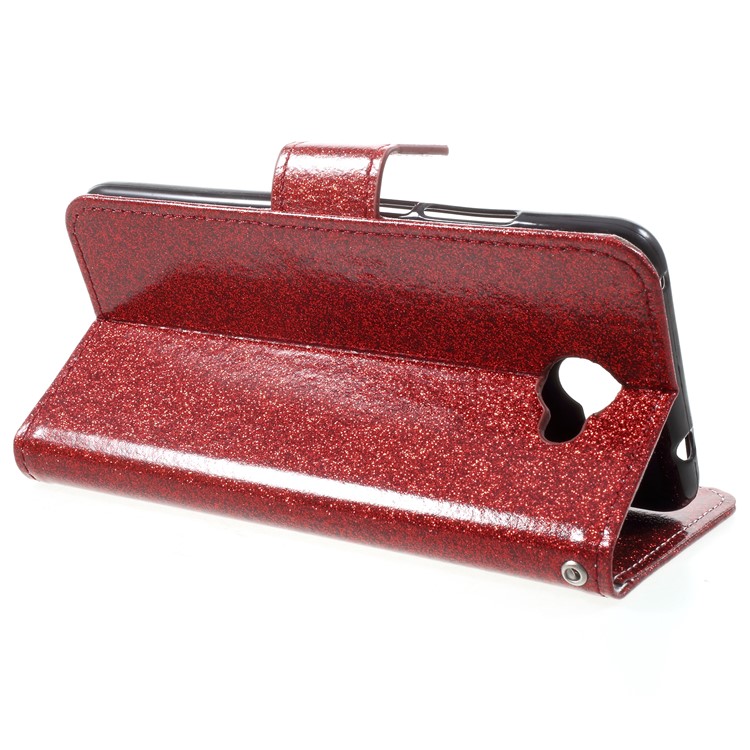 Flash Powder PU Leather Wallet Case for Huawei Y7 (2017) - Red-4