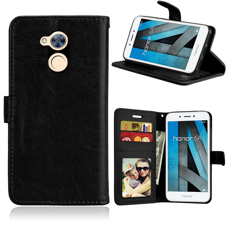 Solid Color Wallet Stand Protective Leather Case for Huawei Honor 6A / Honor 5C pro - Black-1