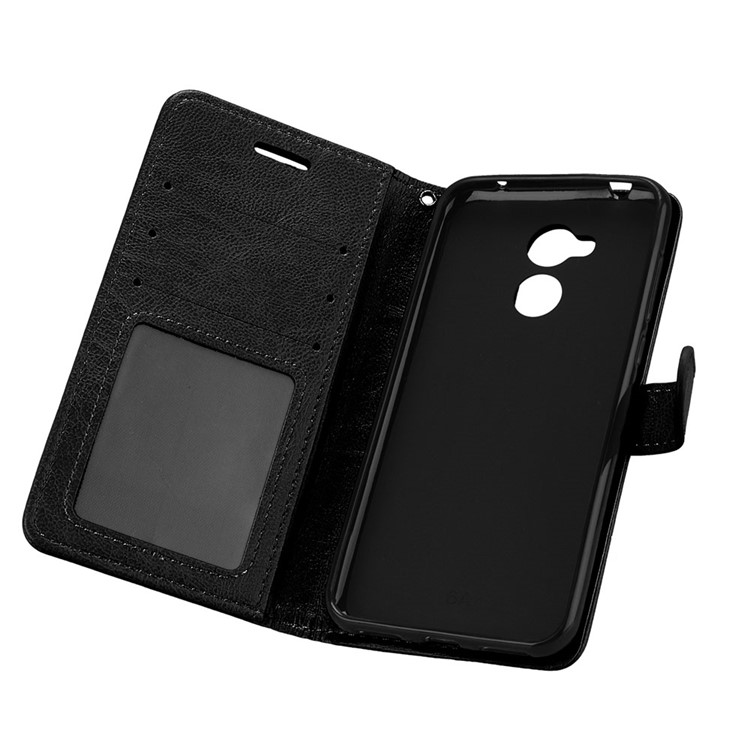 Solid Color Wallet Stand Protective Leather Case for Huawei Honor 6A / Honor 5C pro - Black-10