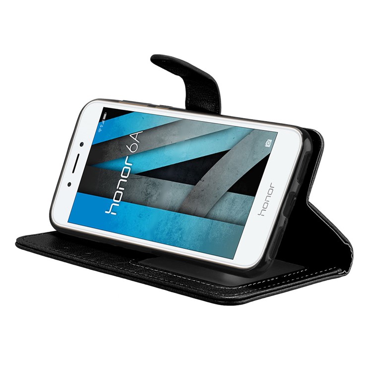 Solid Color Wallet Stand Protective Leather Case for Huawei Honor 6A / Honor 5C pro - Black-13