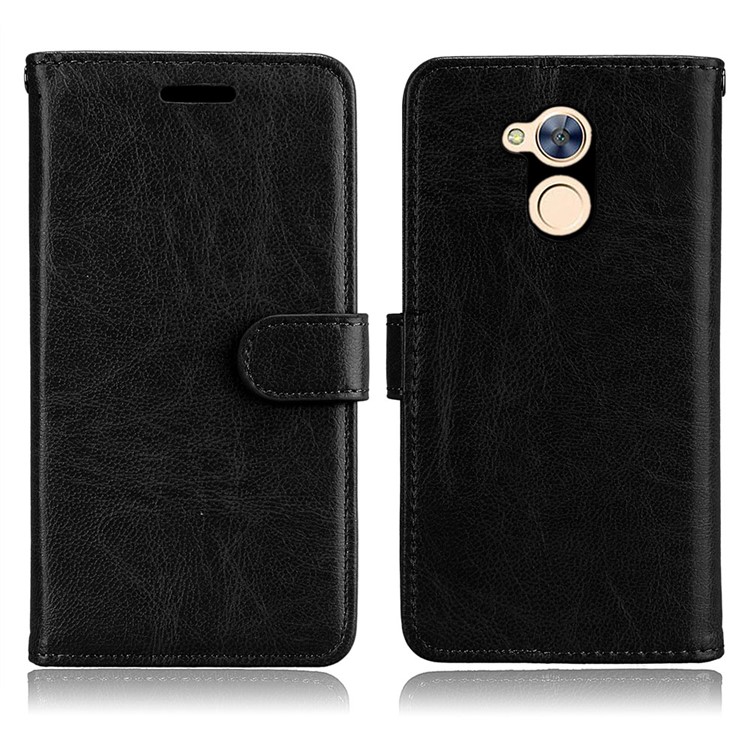 Solid Color Wallet Stand Protective Leather Case for Huawei Honor 6A / Honor 5C pro - Black-2