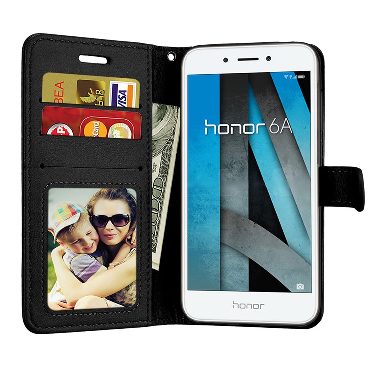 Solid Color Wallet Stand Protective Leather Case for Huawei Honor 6A / Honor 5C pro - Black-9