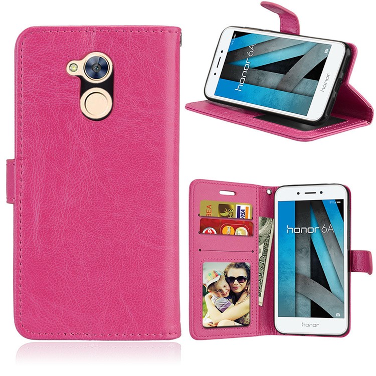 Solid Color Wallet Stand PU Leather Phone Case for Huawei Honor 6A / Honor 5C pro - Rose-1