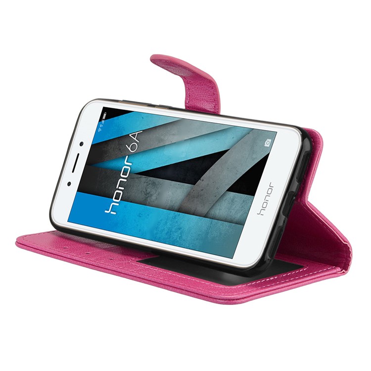 Solid Color Wallet Stand PU Leather Phone Case for Huawei Honor 6A / Honor 5C pro - Rose-13