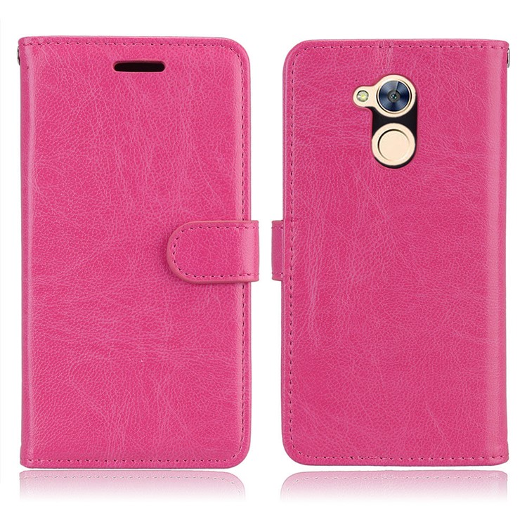 Solid Color Wallet Stand PU Leather Phone Case for Huawei Honor 6A / Honor 5C pro - Rose-2