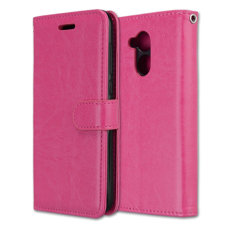 Solid Color Wallet Stand PU Leather Phone Case for Huawei Honor 6A / Honor 5C pro - Rose-3