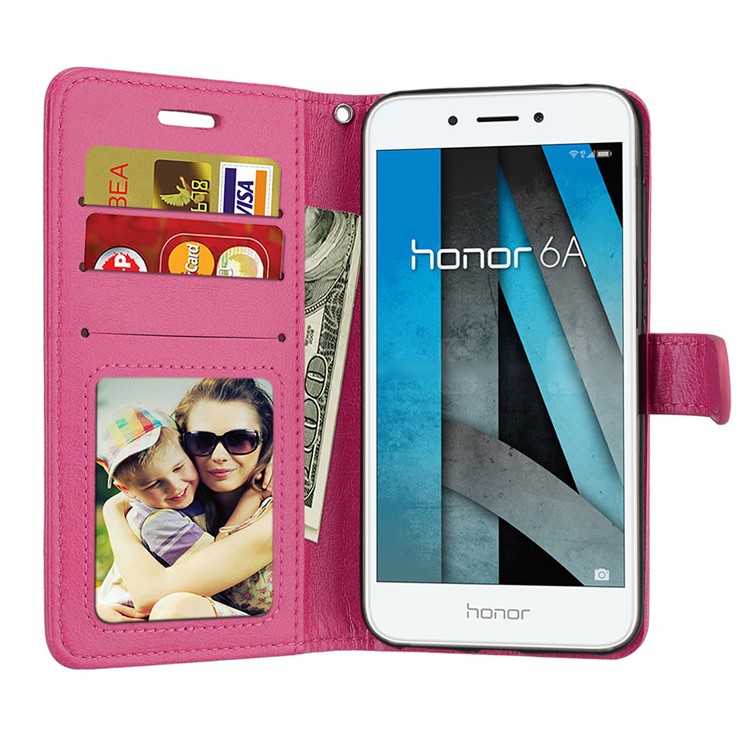 Solid Color Wallet Stand PU Leather Phone Case for Huawei Honor 6A / Honor 5C pro - Rose-9