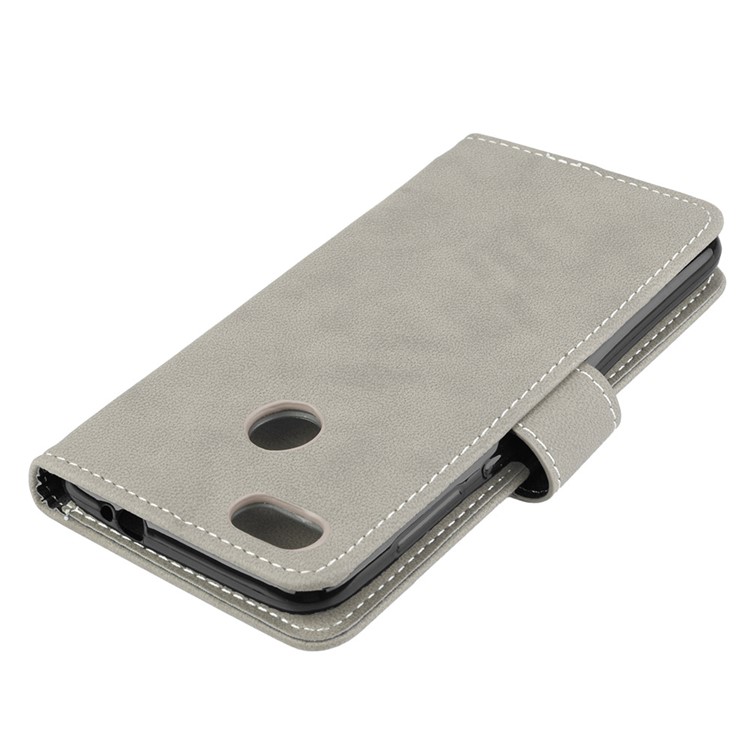 Matte Finish Wallet PU Leather Stand Cover for Huawei Y6 Pro (2017) / Enjoy 7 / P9 lite mini - Grey-12