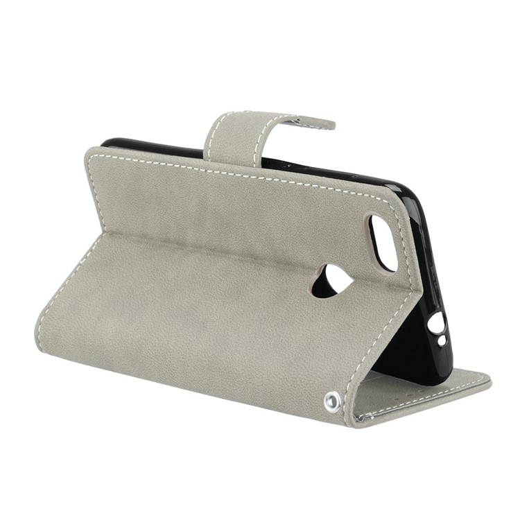 Matte Finish Wallet PU Leather Stand Cover for Huawei Y6 Pro (2017) / Enjoy 7 / P9 lite mini - Grey-14