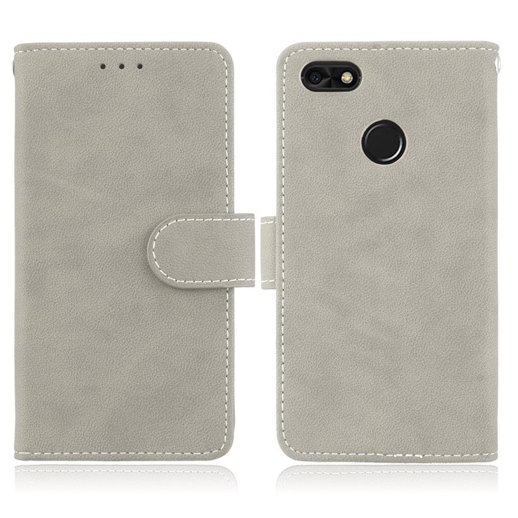 Matte Finish Wallet PU Leather Stand Cover for Huawei Y6 Pro (2017) / Enjoy 7 / P9 lite mini - Grey-2