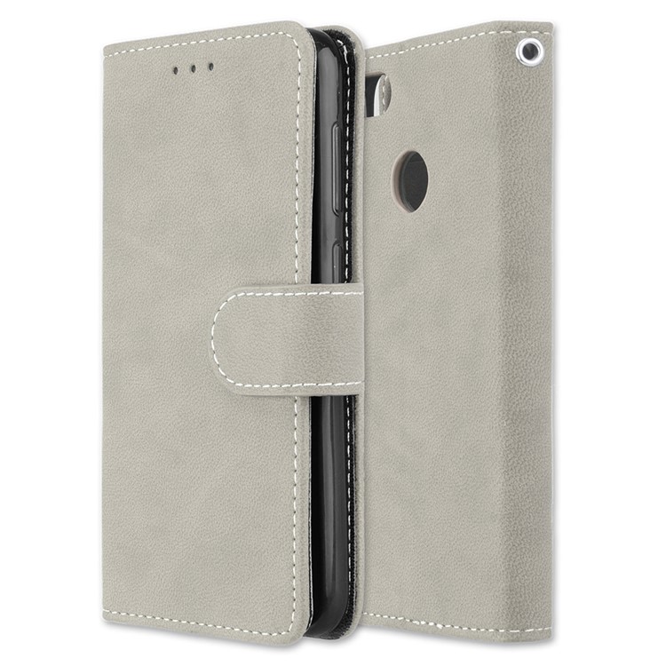 Matte Finish Wallet PU Leather Stand Cover for Huawei Y6 Pro (2017) / Enjoy 7 / P9 lite mini - Grey-3