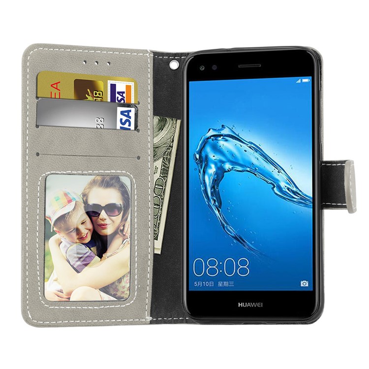 Matte Finish Wallet PU Leather Stand Cover for Huawei Y6 Pro (2017) / Enjoy 7 / P9 lite mini - Grey-9