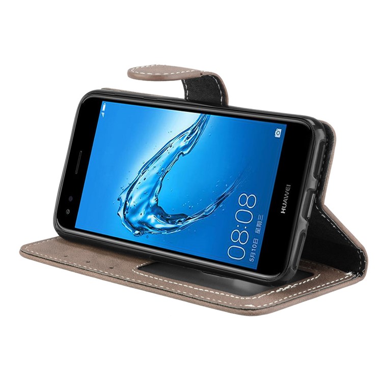 Matte Finish Wallet PU Leather Stand Casing for Huawei Y6 Pro (2017) / Enjoy 7 / P9 lite mini - Khaki-13