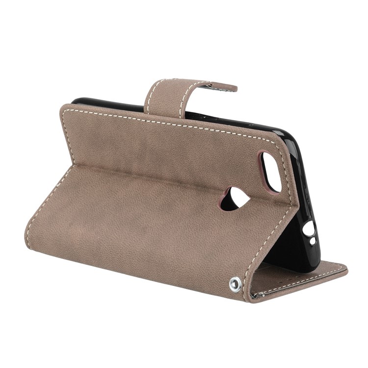 Matte Finish Wallet PU Leather Stand Casing for Huawei Y6 Pro (2017) / Enjoy 7 / P9 lite mini - Khaki-14