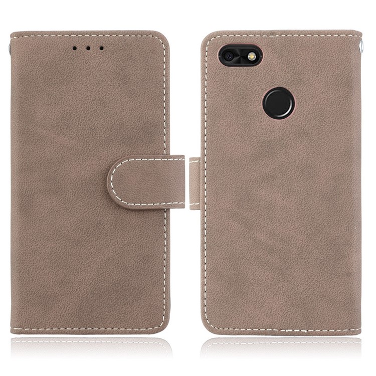 Matte Finish Wallet PU Leather Stand Casing for Huawei Y6 Pro (2017) / Enjoy 7 / P9 lite mini - Khaki-2