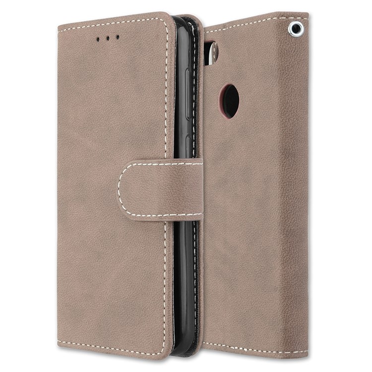 Matte Finish Wallet PU Leather Stand Casing for Huawei Y6 Pro (2017) / Enjoy 7 / P9 lite mini - Khaki-3