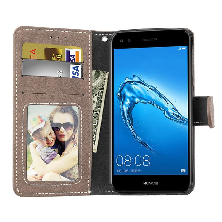 Matte Finish Wallet PU Leather Stand Casing for Huawei Y6 Pro (2017) / Enjoy 7 / P9 lite mini - Khaki-9