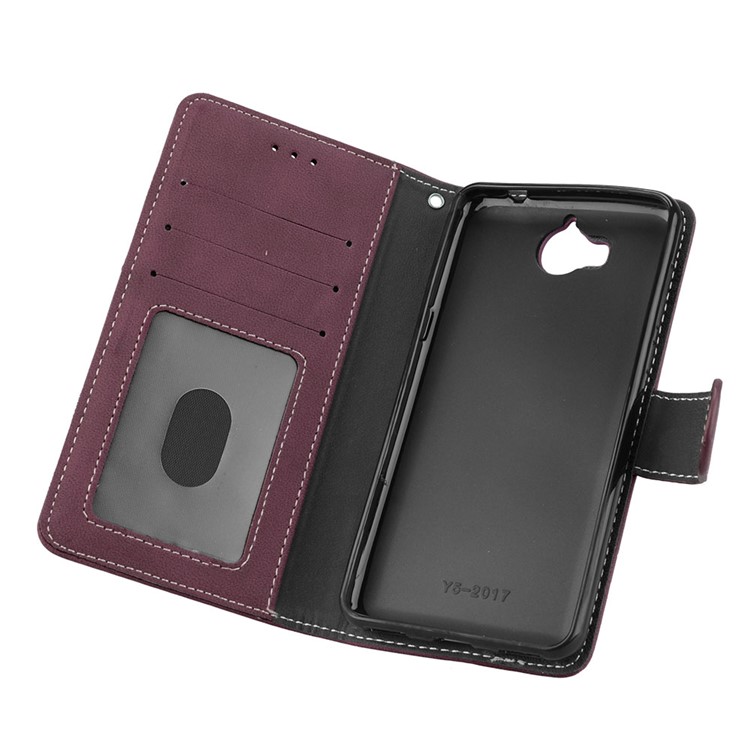 Matte Finish Wallet PU Leather Stand Shell for Huawei Y6 (2017) / Y5 (2017) - Wine Red-10