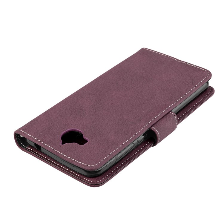 Matte Finish Wallet PU Leather Stand Shell for Huawei Y6 (2017) / Y5 (2017) - Wine Red-12