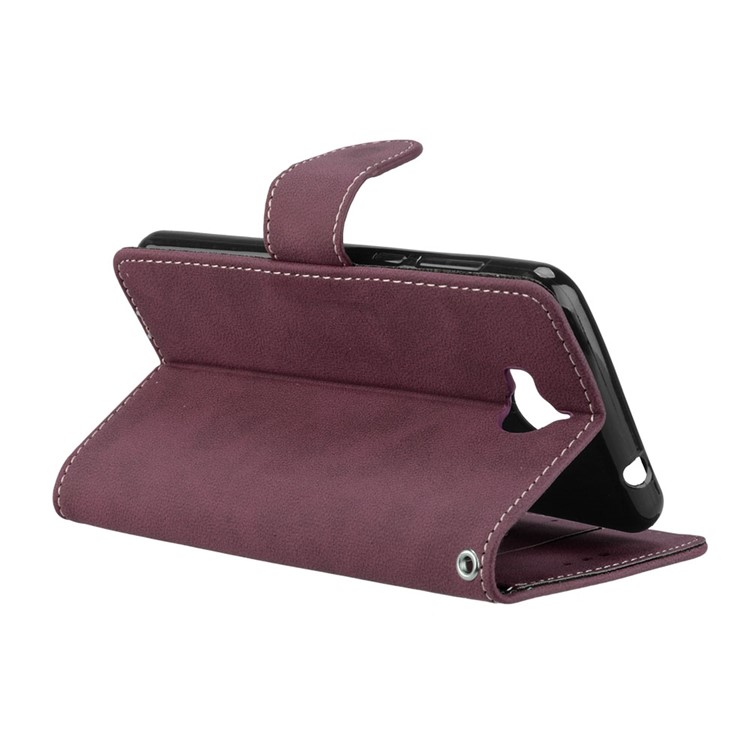 Matte Finish Wallet PU Leather Stand Shell for Huawei Y6 (2017) / Y5 (2017) - Wine Red-14