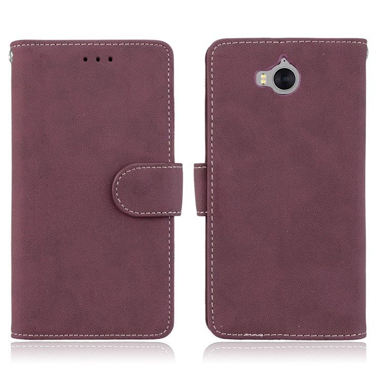 Matte Finish Wallet PU Leather Stand Shell for Huawei Y6 (2017) / Y5 (2017) - Wine Red-2
