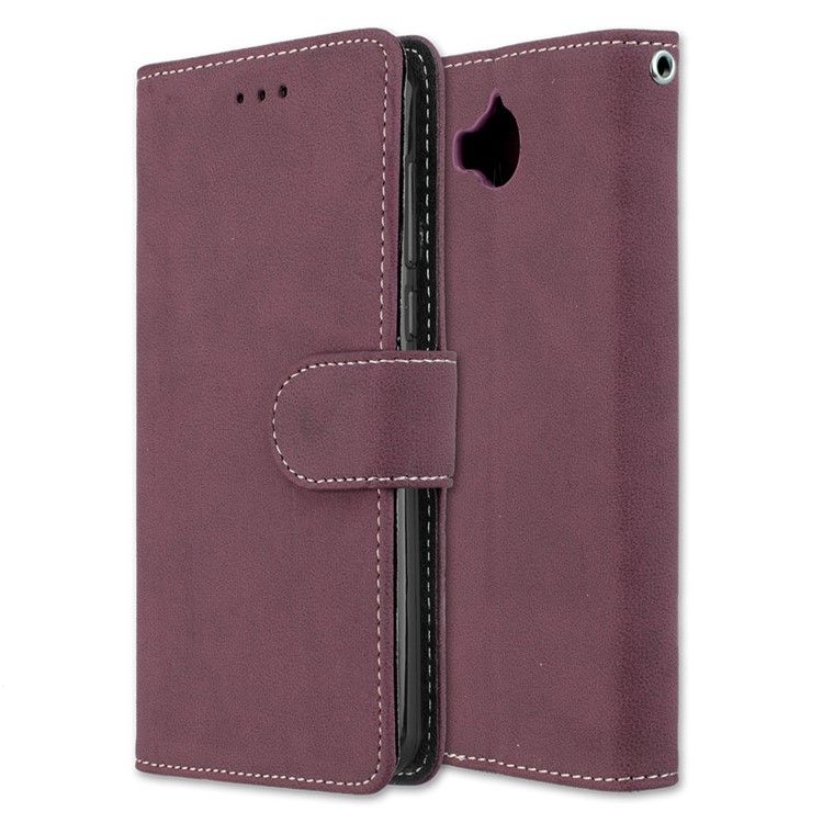 Matte Finish Wallet PU Leather Stand Shell for Huawei Y6 (2017) / Y5 (2017) - Wine Red-3