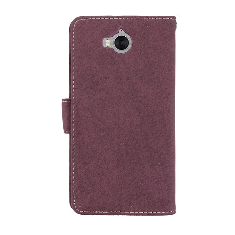 Matte Finish Wallet PU Leather Stand Shell for Huawei Y6 (2017) / Y5 (2017) - Wine Red-5