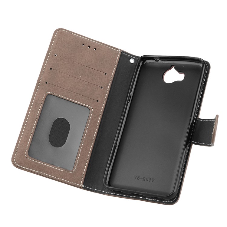 Matte Finish Wallet PU Leather Stand Casing for Huawei Y6 (2017) / Y5 (2017) - Khaki-10