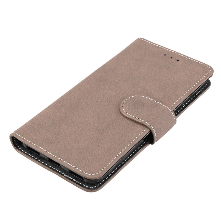 Matte Finish Wallet PU Leather Stand Casing for Huawei Y6 (2017) / Y5 (2017) - Khaki-11