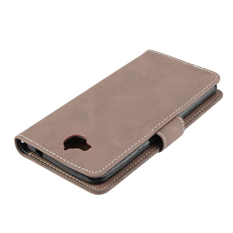 Matte Finish Wallet PU Leather Stand Casing for Huawei Y6 (2017) / Y5 (2017) - Khaki-12