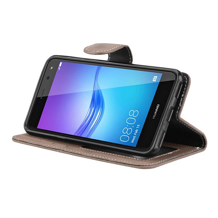 Matte Finish Wallet PU Leather Stand Casing for Huawei Y6 (2017) / Y5 (2017) - Khaki-13