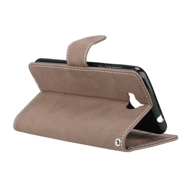 Matte Finish Wallet PU Leather Stand Casing for Huawei Y6 (2017) / Y5 (2017) - Khaki-14