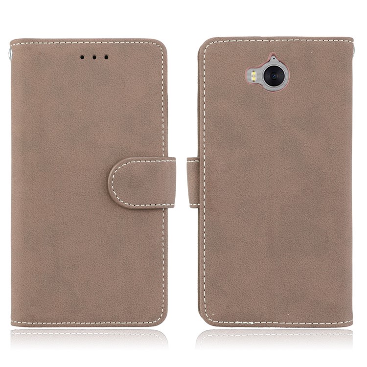 Matte Finish Wallet PU Leather Stand Casing for Huawei Y6 (2017) / Y5 (2017) - Khaki-2