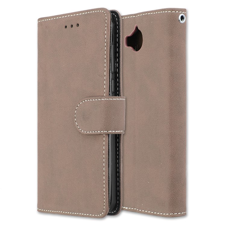Matte Finish Wallet PU Leather Stand Casing for Huawei Y6 (2017) / Y5 (2017) - Khaki-3