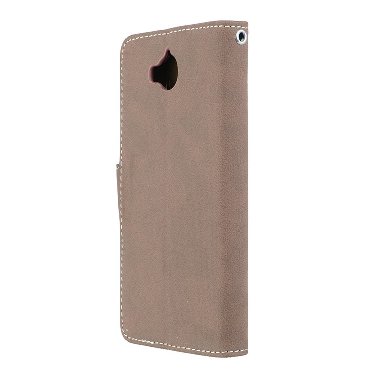Matte Finish Wallet PU Leather Stand Casing for Huawei Y6 (2017) / Y5 (2017) - Khaki-8