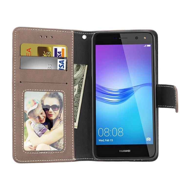 Matte Finish Wallet PU Leather Stand Casing for Huawei Y6 (2017) / Y5 (2017) - Khaki-9