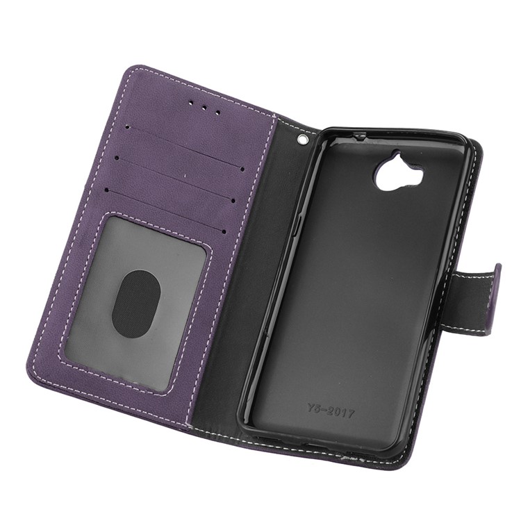 Matte Finish Wallet PU Leather Stand Mobile Phone Cover for Huawei Y6 (2017) / Y5 (2017) - Purple-10