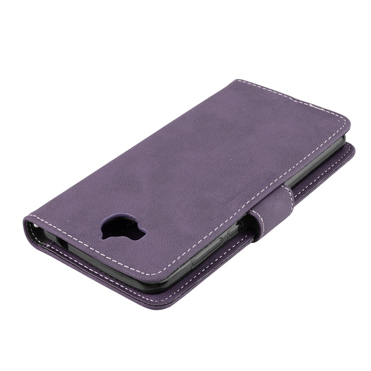 Matte Finish Wallet PU Leather Stand Mobile Phone Cover for Huawei Y6 (2017) / Y5 (2017) - Purple-12