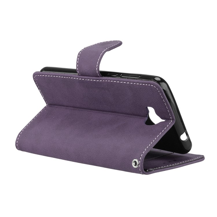 Matte Finish Wallet PU Leather Stand Mobile Phone Cover for Huawei Y6 (2017) / Y5 (2017) - Purple-14