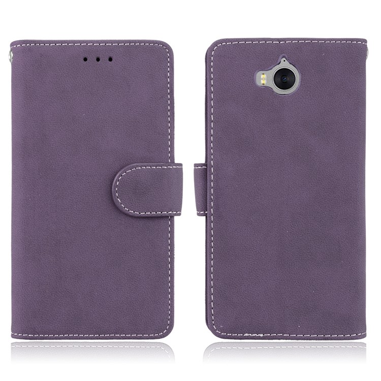 Matte Finish Wallet PU Leather Stand Mobile Phone Cover for Huawei Y6 (2017) / Y5 (2017) - Purple-2